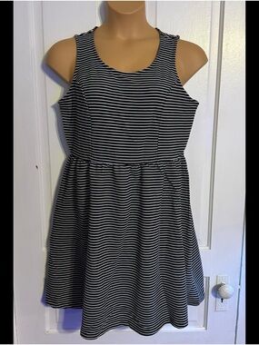 Forever 21 Black & White Striped Sleeveless Fit & Flare Dress